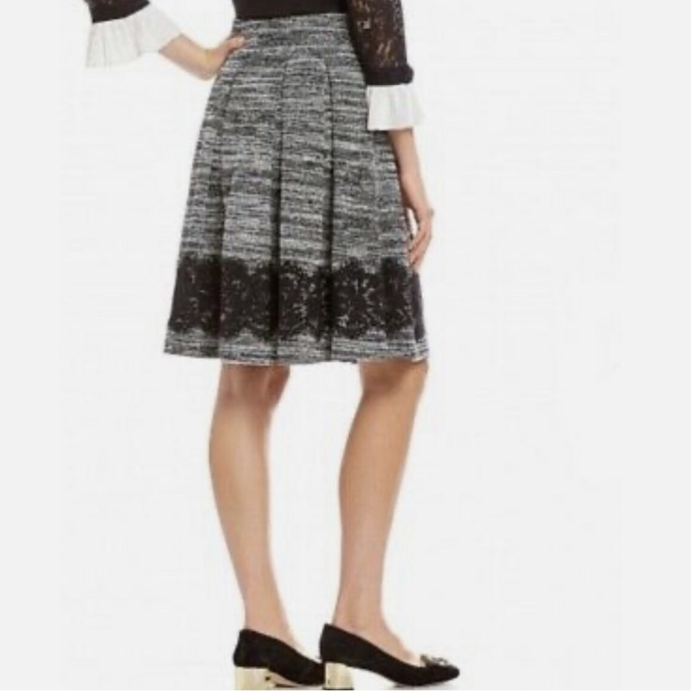 KARL LAGERFELD Lace Hem Tweed Midi Skirt Size 14 NWT